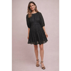 Anthropologie Eri + Ali Astrid Embroidered Dress Womens Size Large Black
